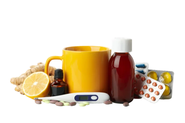 Cup of tea and medicine